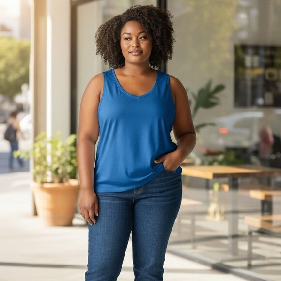 BUNDLE ONLY Blue Sleeveless Tank Top PLus Size 3XL V-Neck Cami Camisole Layers - Picture 8 of 8
